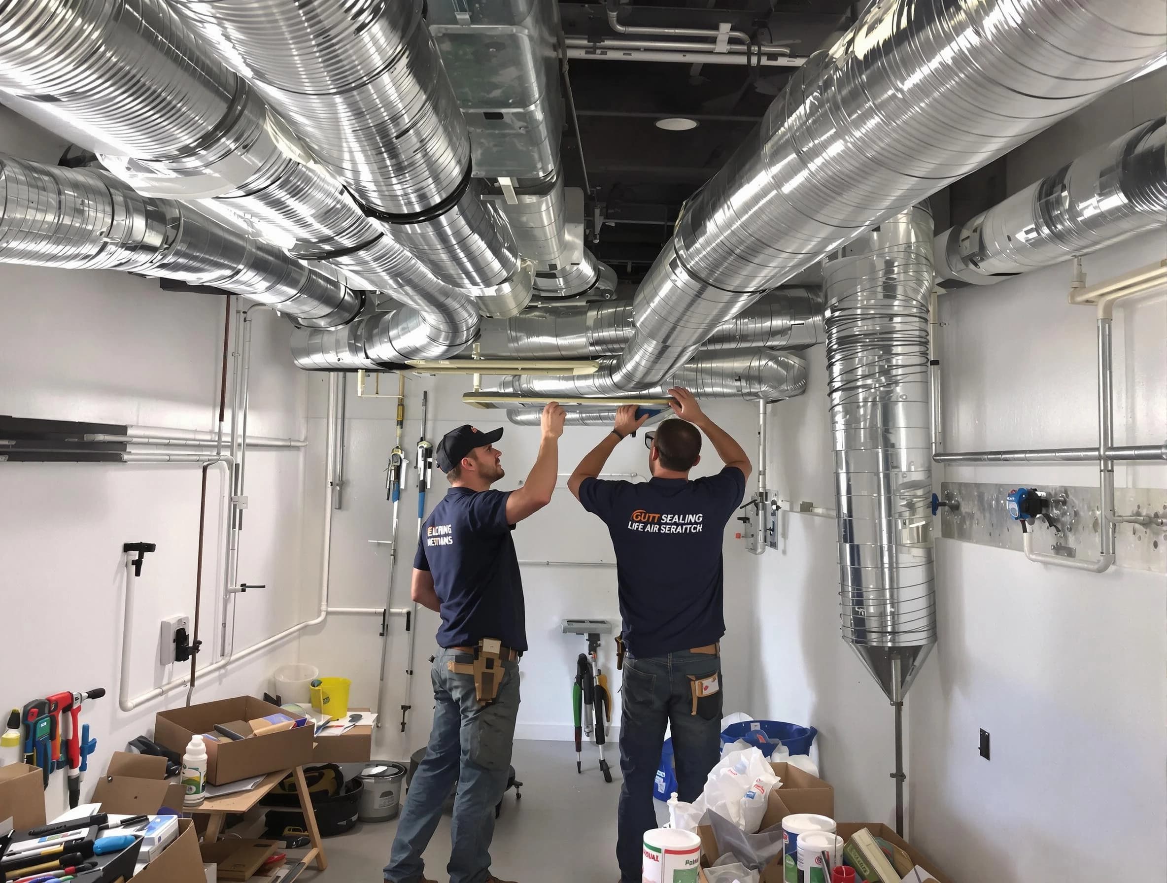 Buford Air Duct Cleaning technician applying professional duct sealing solutions in Buford