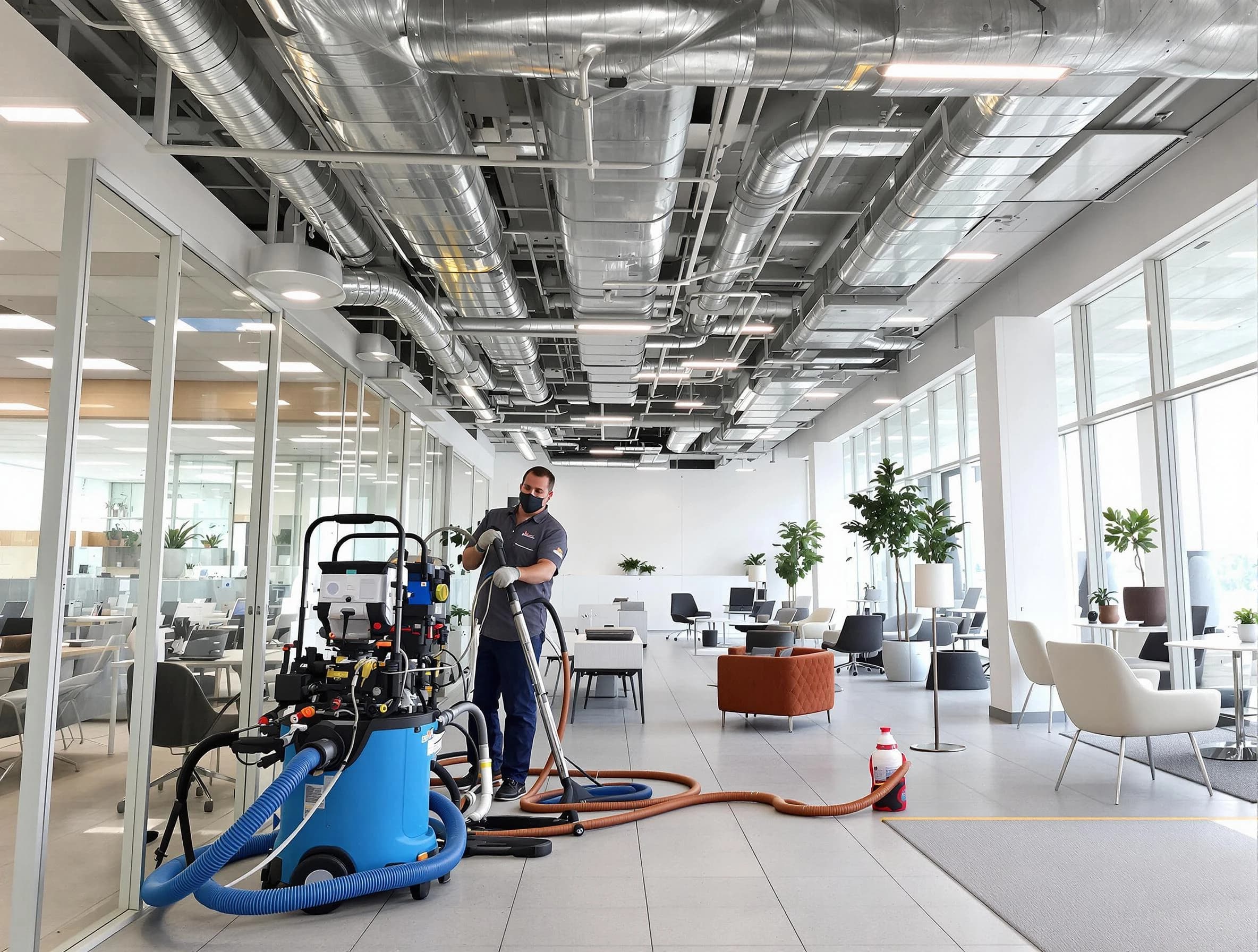 Buford Air Duct Cleaning team conducting comprehensive commercial duct cleaning at a business location in Buford