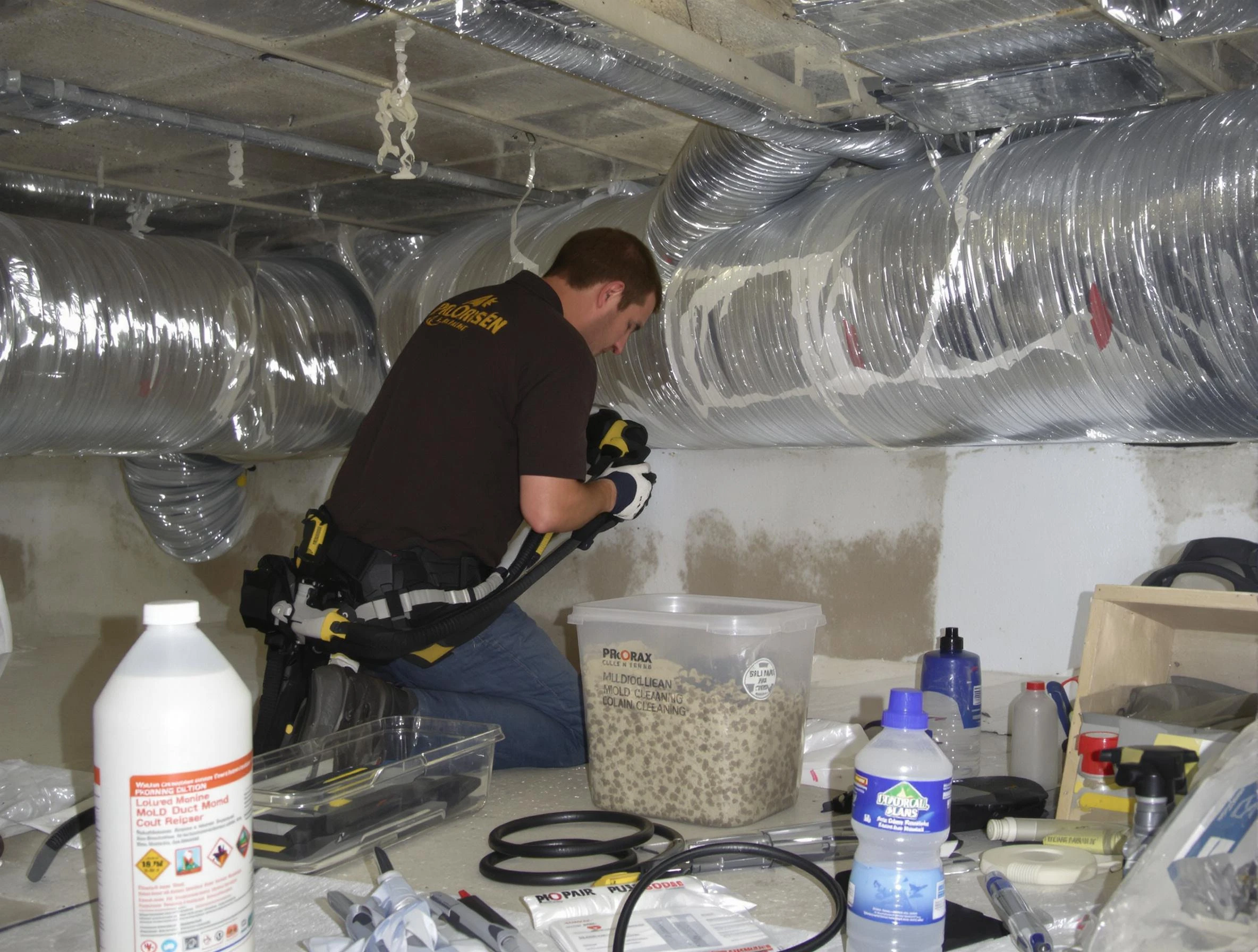 Buford Air Duct Cleaning specialist performing professional mold removal from air ducts in Buford
