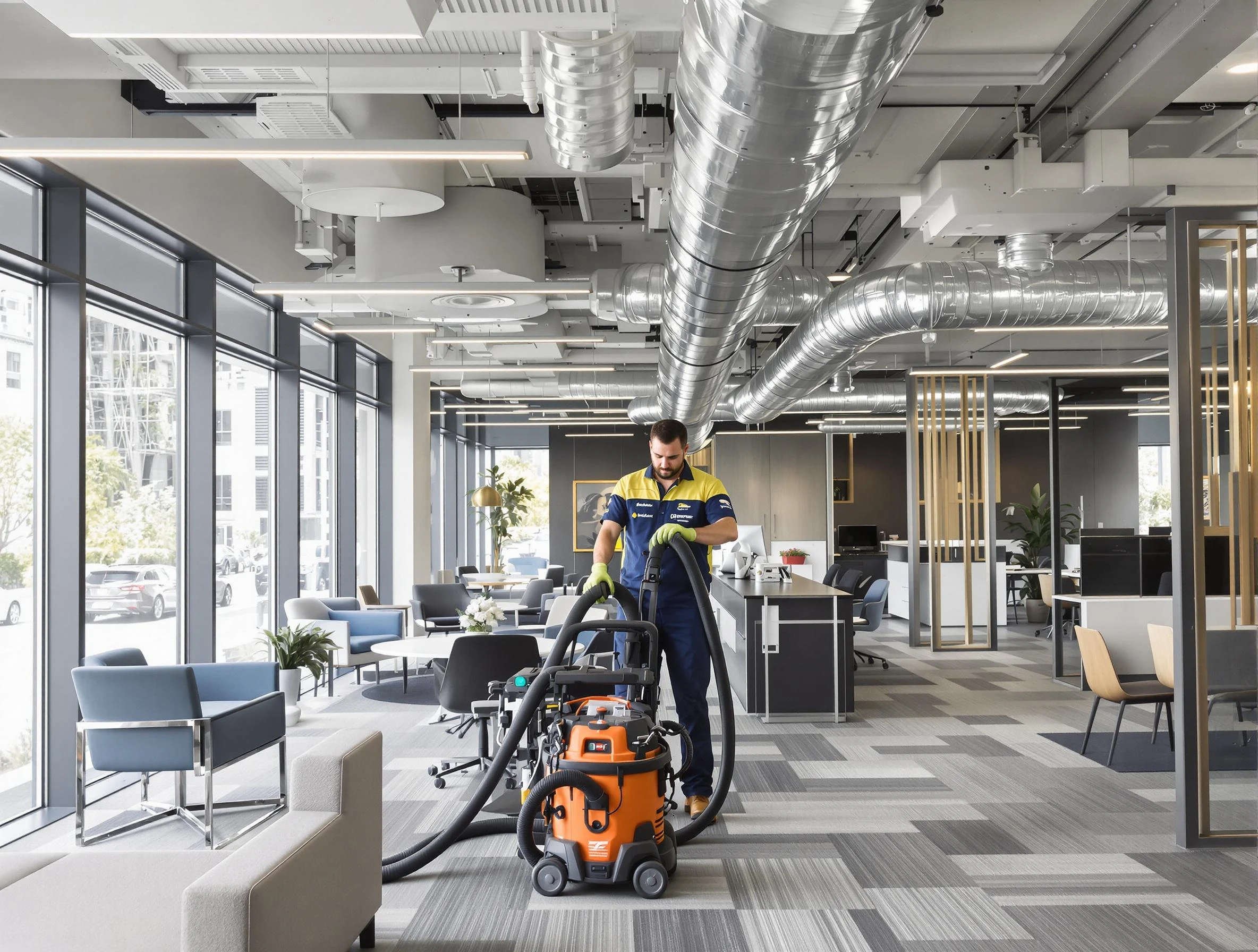 Buford Air Duct Cleaning team performing thorough commercial duct cleaning at a Buford business center