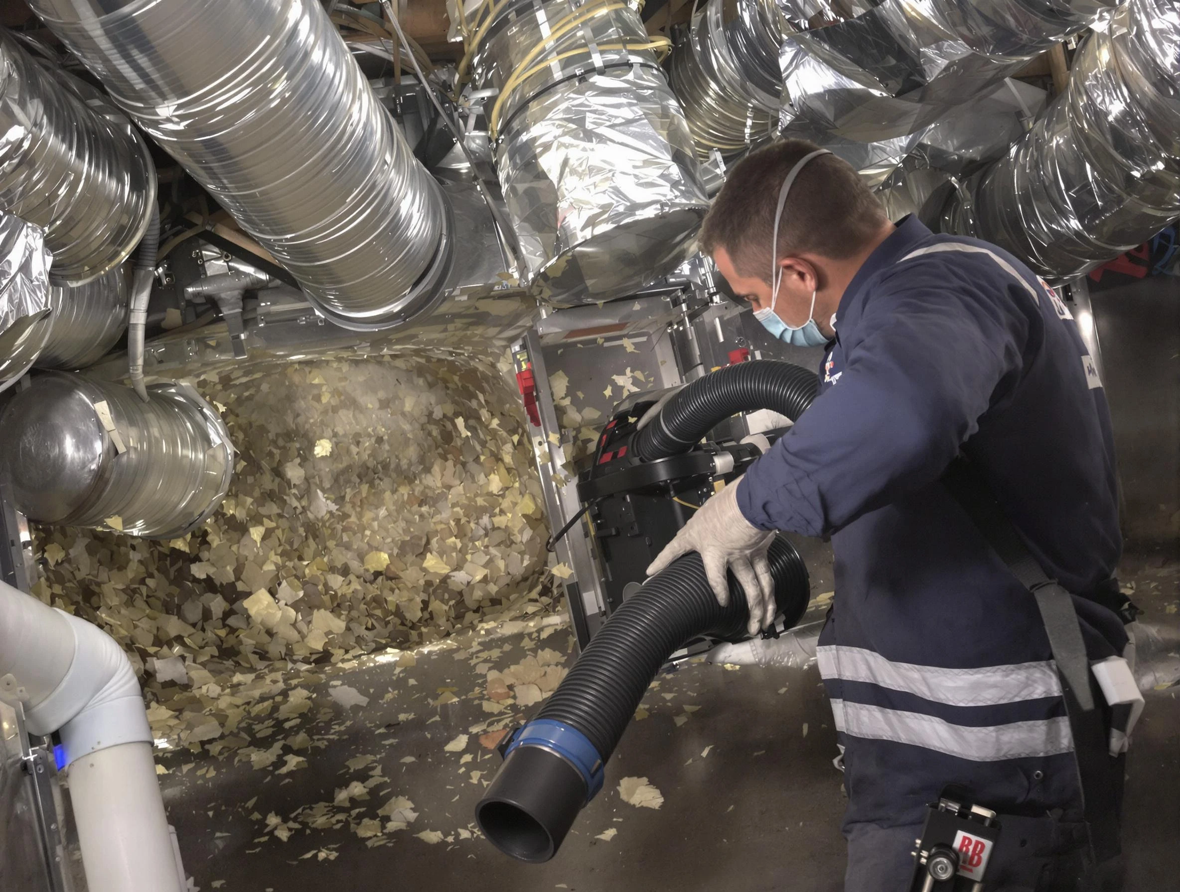 Buford Air Duct Cleaning specialist operating negative pressure cleaning equipment for thorough duct maintenance in Buford